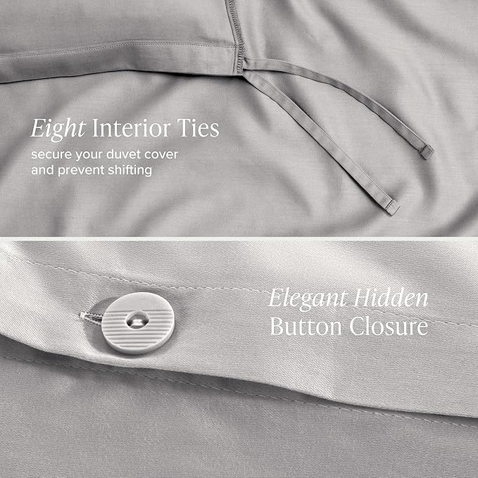 Bare Home 100% Organic Cotton Sateen Duvet Cover Set - Full/Queen Size - 400 Thread Count - Smooth Sateen Weave - Warm & Luxurious - Duvet Cover (Full/Queen, Light Grey)