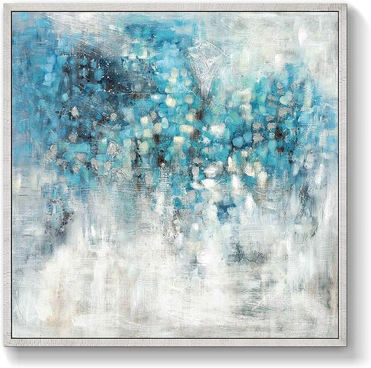 Abstract Wall Art Canvas Framed: Blue Abstract Painting Artwork on Canvas for Bedroom (24''W x 24''H, Multiple Sizes)