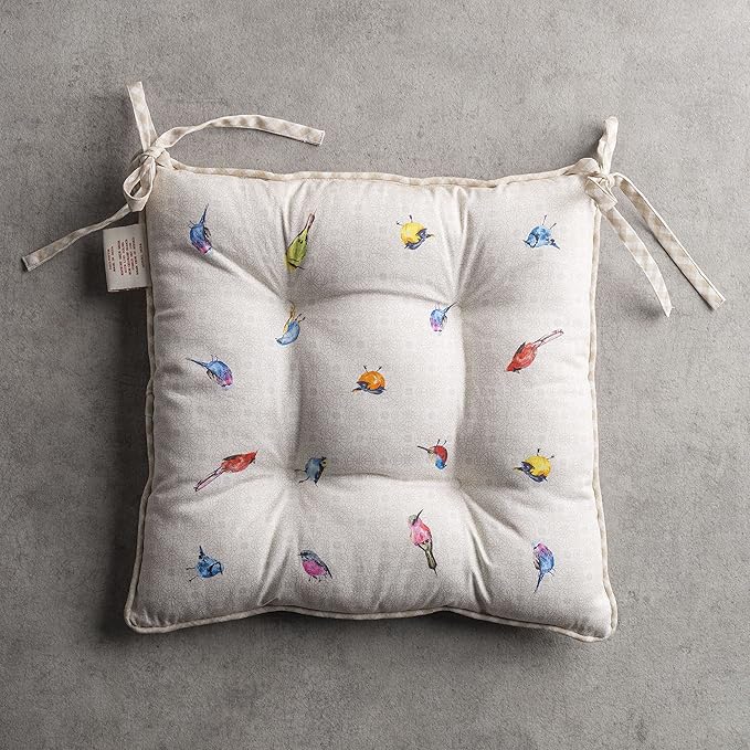 Maison d' Hermine Chair Pads for Dining Chairs Cotton Outer Fabric and Poly Filling 16"x16" Patio Seat Cushions for Furniture with Ties Home Chair Party Hall Farmhouse (Birdies On Wire, Pack of 2)