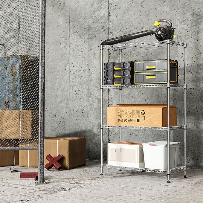 IZEUK 4-Tier Heavy Duty Steel Storage Shelves, Metal Shelf Wire Shelving Rack for Pantry, Kitchen, Home, or Office Organization (29.5" W x 13.7" D x 47.2" H, 1000LBS, Chrome)