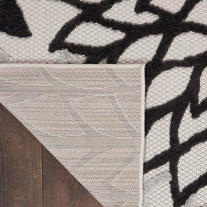 Nourison Aloha Indoor/Outdoor Black White 7' x 10' Area Rug, Tropical, Botanical, Easy Cleaning, Non Shedding, Bed Room, Living Room, Dining Room, Deck, Backyard, Patio (7x10)