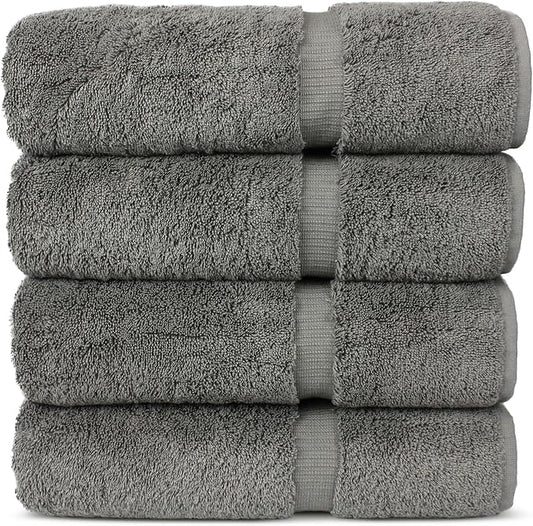 Chakir Turkish Linens 100% Cotton Premium Turkish Towels for Bathroom | 27'' x 54'' (4-Piece Bath Towels - Gray)