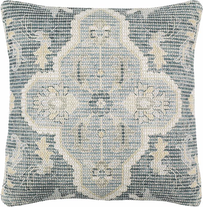 Hauteloom Bigaa Cotton Decorative Throw Pillow Cover - Oriental Floral Sofa Couch Cushion Cover - Blue, Sage, Cream - 20" x 20''