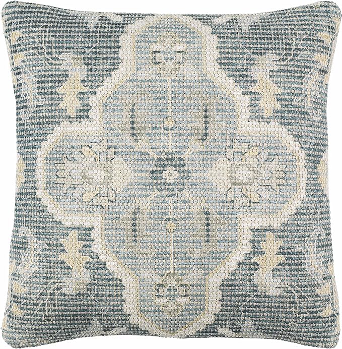 Hauteloom Bigaa Cotton Decorative Throw Pillow Cover - Oriental Floral Sofa Couch Cushion Cover - Blue, Sage, Cream - 14" x 22''