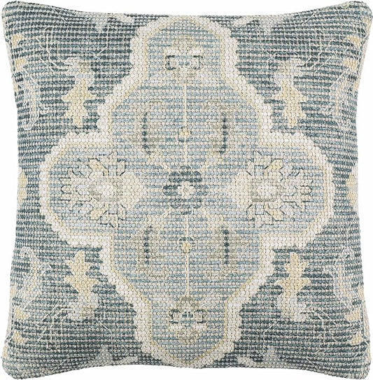 Hauteloom Bigaa Cotton Decorative Throw Pillow Cover - Oriental Floral Sofa Couch Cushion Cover - Blue, Sage, Cream - 14" x 22''
