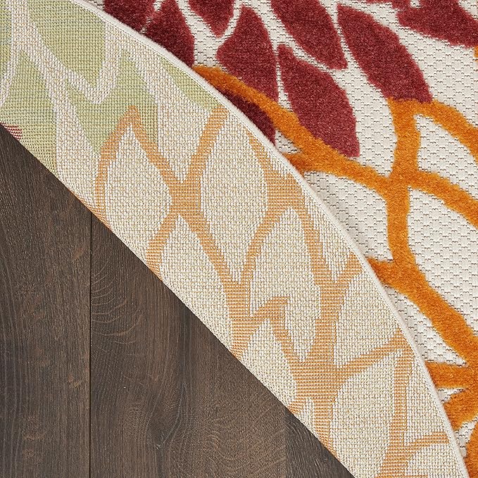 Nourison Home Aloha 94" Round Fabric Indoor/Outdoor Rug in Red Multi-Color