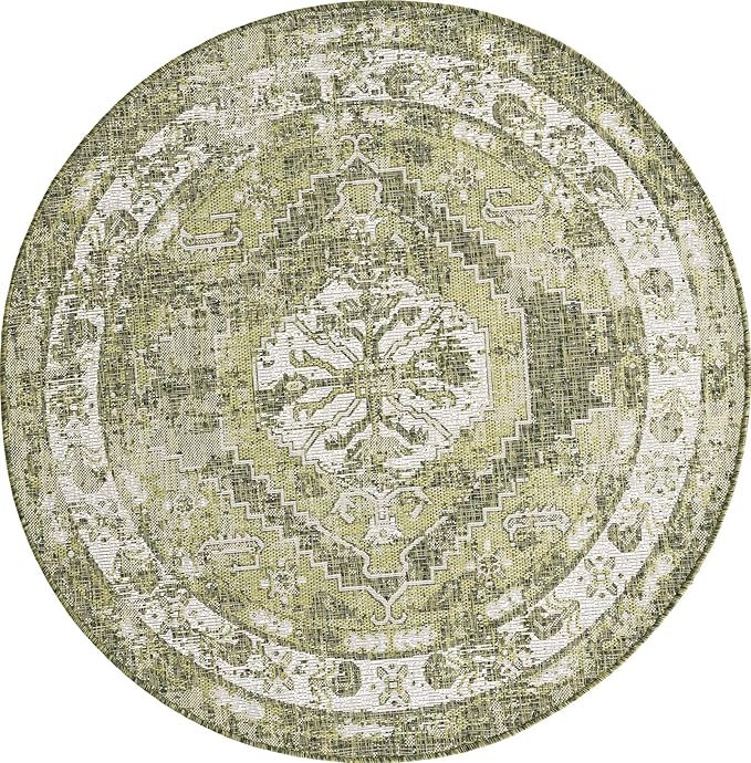 Unique Loom Outdoor Traditional Collection Area Rug - Valeria (5' 3" Round, Green/ Light Green)