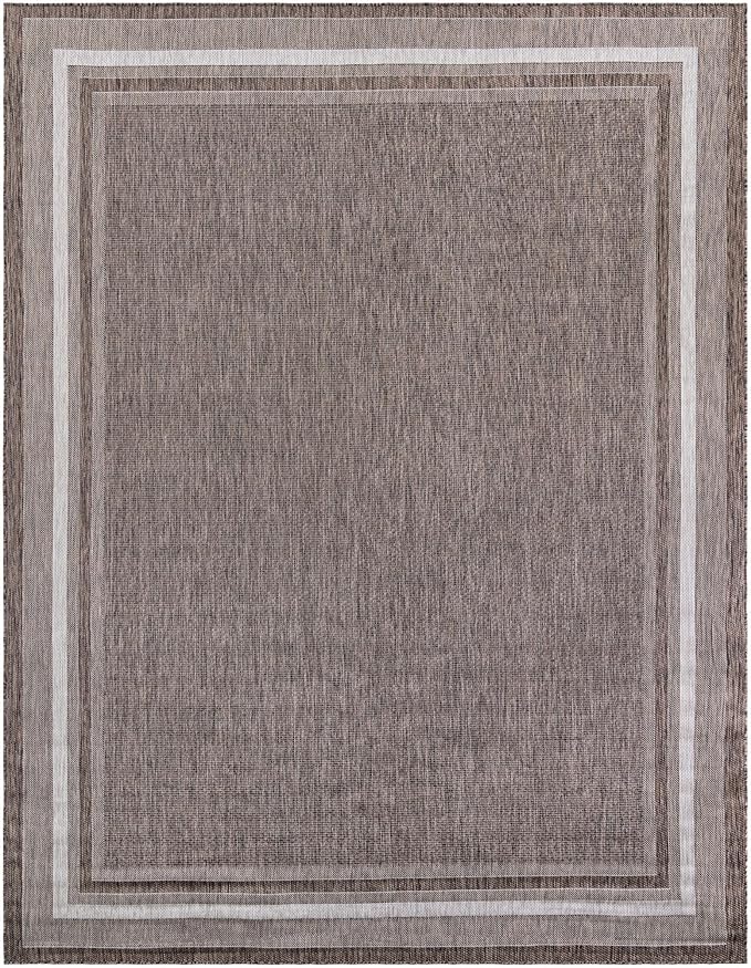 Unique Loom Outdoor Border Collection Area Rug - Soft Border (10' x 13' 1" Rectangle Brown/Ivory)