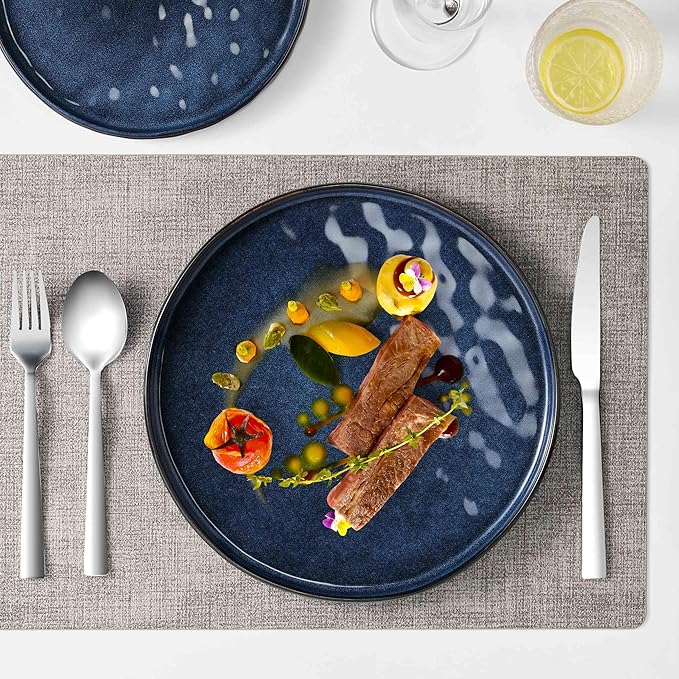 Herogo 24 Pieces Dinnerware Sets for 8, Plates and Bowls Sets for Home Serving, Stoneware Dinning Dishes, Dishwasher & Microwave Safe, Starry Blue