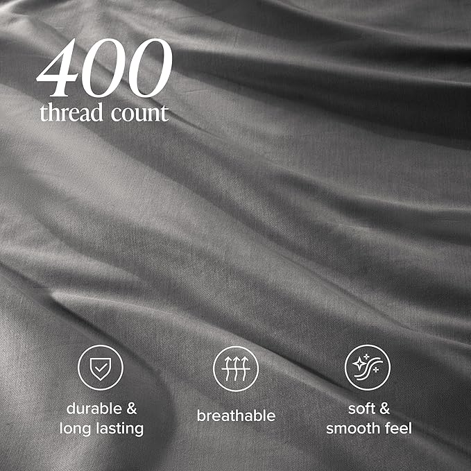 Bare Home 100% Organic Cotton Sateen Duvet Cover Set - 400 Thread Count - Smooth Sateen Weave - Warm & Luxurious - Duvet Cover (King/Cal King, Grey)