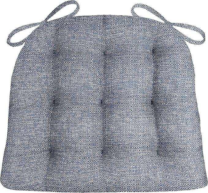 Barnett Home Decor Brisbane Colonial Blue Chair Pads with Ties - Latex Foam Fill, Reversible - Made in USA (Federal Blue)