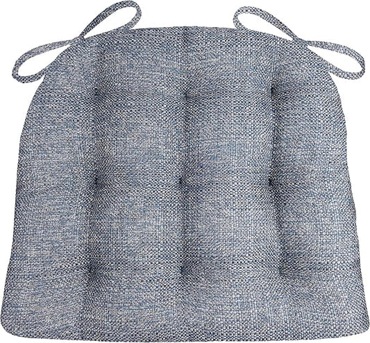 Barnett Home Decor Brisbane Colonial Blue Chair Pads with Ties - 16.5 x 18 Size Medium Chair Pad - Latex Foam Fill, Reversible - Made in USA (Federal Blue)