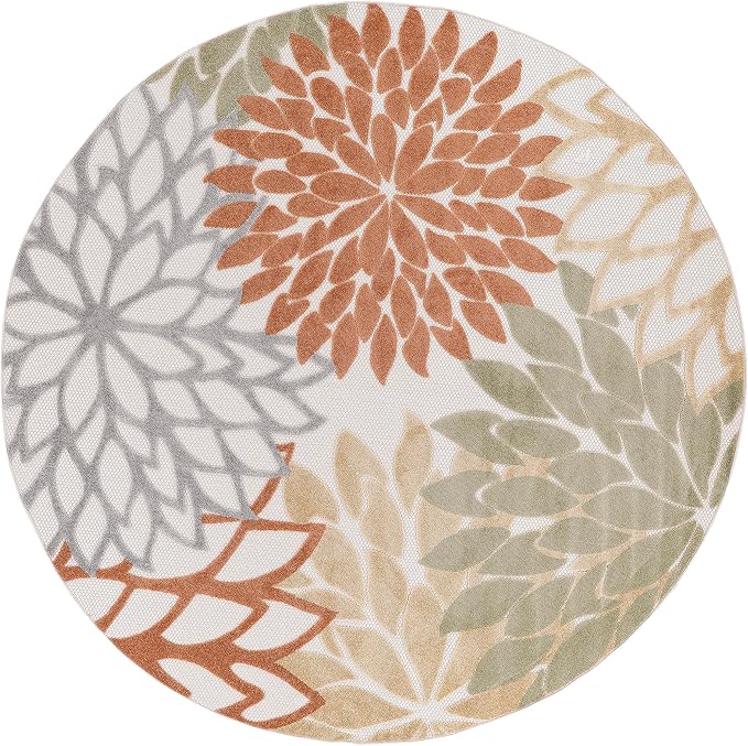 Nourison Home Aloha 63x63 Outdoor Polypropylene Fabric Rug in Ivory/Multi-Color