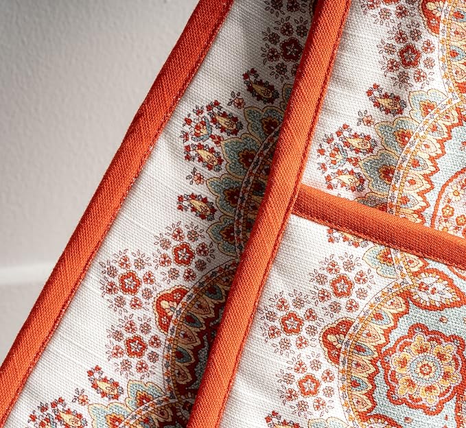 Maison d' Hermine Double Oven Mitt (7" x 35") 100% Cotton Heat Resistant BBQ Cooking Gloves with Loop for Thanksgiving Christmas Decorations Baking Cooking Barbeque Handling Hot Pan (Cachemire)