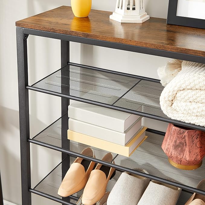 VASAGLE 6-Tier Shoe Rack, Shoe Organizer for Closet, Entryway, 24-30 Pairs of Shoes, Large Shoe Rack Organizer with 5 Metal Mesh Shelves, 11.8 x 39.4 x 43.3 Inches, Rustic Brown and Black ULBS016B01