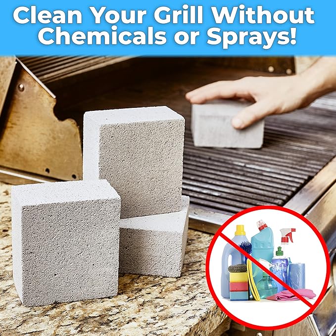 Heavy Duty, Non-Toxic Grey Grill Brick Cleaner 8 Pack. Reusable Chemical Free BBQ Pumice Cleaning Block for Flattops, Grills and Griddles. Non Scratch Grillstone is the Perfect Barbecue Scouring Tool