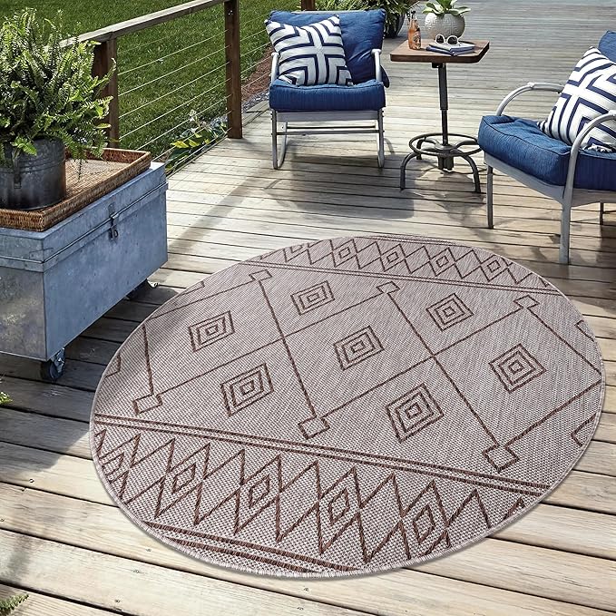 Keen Home Design Terrace Outdoor Round Rug - 8ft Round Washable Indoor/Outdoor Rug for Patio, Kitchen, Balcony, Beach, Garden, Deck and Porch, Size: 7'7" Round