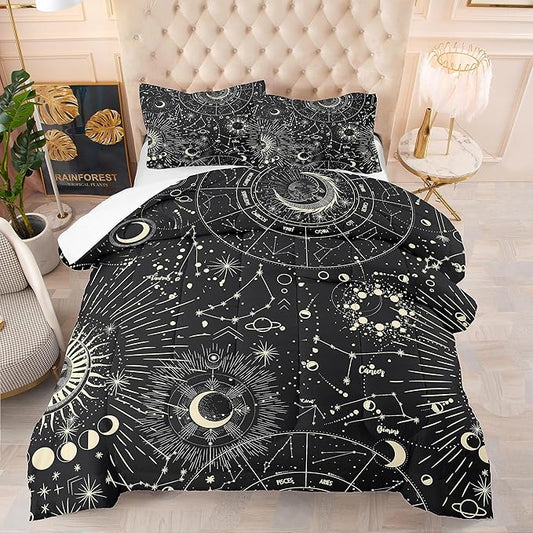Tailor Shop Sun and Moon Comforter Sets for Kids Boys Teens,Stars Space Psychedelic Bedding Set Full Size,Sun and Moon Bedding Boho Mandala Comforter Sets with 2 Pillowcases