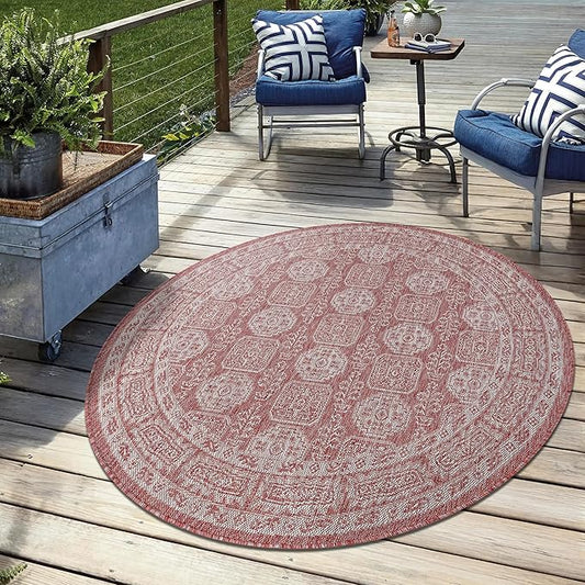 Keen Home Design Terrace Outdoor Round Rug - 5ft Round Washable Indoor/Outdoor Rug for Patio, Kitchen, Balcony, Beach, Garden, Deck and Porch, Size: 5'3" Round