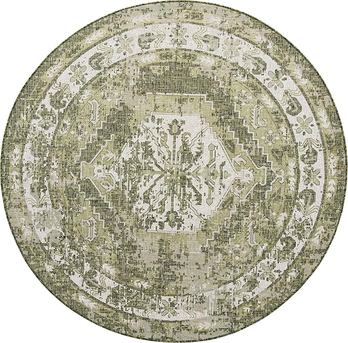 Unique Loom Outdoor Traditional Collection Area Rug - Valeria (7' 10" Round, Green/ Light Green)