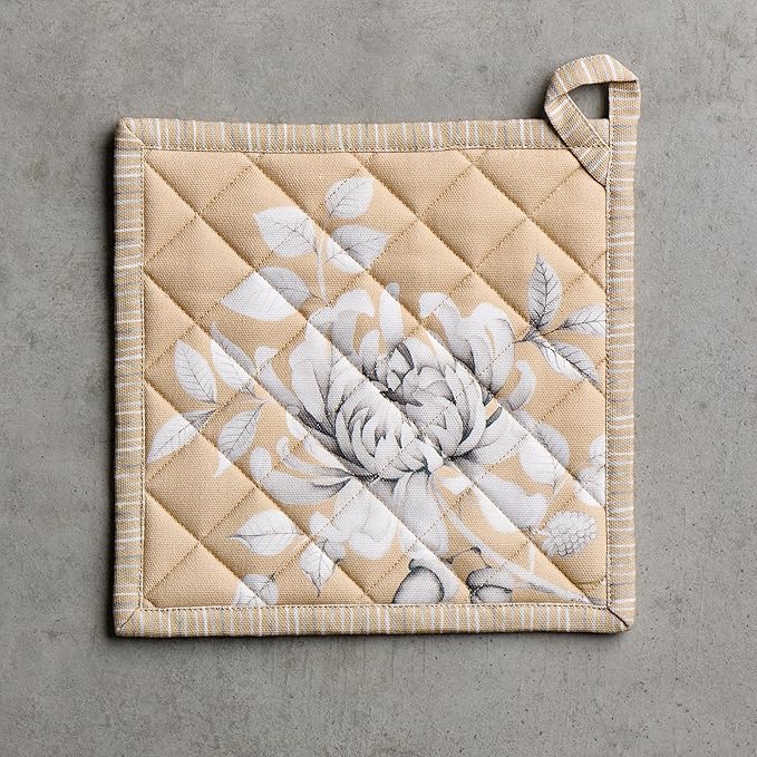 Maison d' Hermine Pot Holders 100% Cotton Heat Resistant Potholders 8" x 8" Hot Pads with Loop for Thanksgiving Christmas Decorations BBQ Cooking Baking Handling Hot Pans (Pack of 1, Pretty Autumn)