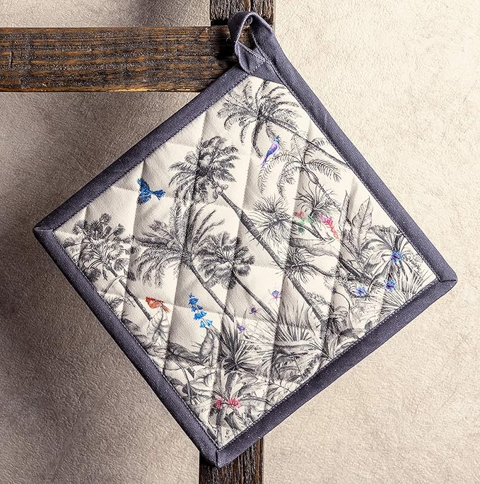 Maison d' Hermine Pot Holders 100% Cotton Heat Resistant Potholders 8" x 8" Hot Pads with Loop for Thanksgiving Christmas Decorations BBQ Cooking Baking Handling Hot Pans (Pack of 1, Amazonia)