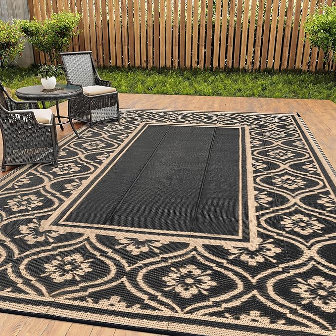 Outdoor Rug 8x10 Patio Waterproof Mat Camping Carpet Outside Area Rug Reversible Brown Rugs for RV Deck Entryance Porch Picnic Balcony Beach