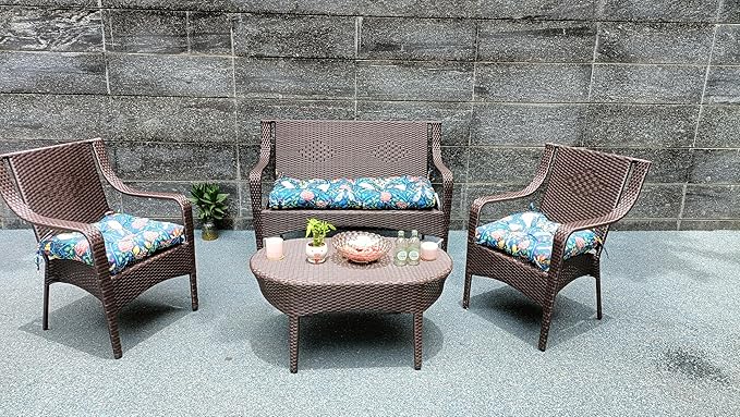 ADLIVWYD 3-Pieces Wicker Chair Cushion Set, 1 loveseat and 2 U-Shape, 44"x19" &19"x19" Tufted Outdoor Cushions for Indoor/Outdoor Patio Furniture (Blue Bird Floral)