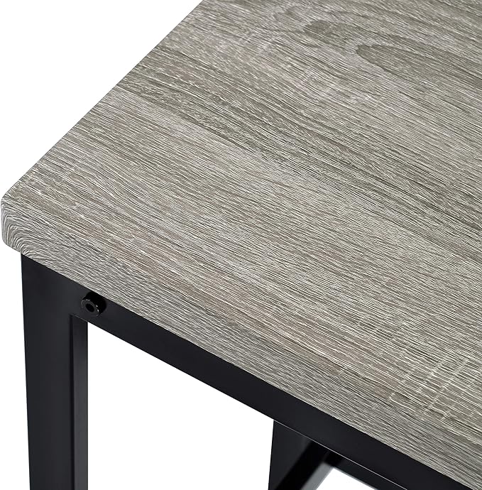 Harper & Bright Designs 4-Piece Dining Table Set, 60.2" L Solid Wood Dining Table with 3 Stools and Metal Frame for Kitchen Dining Room, Antique Grey + Black