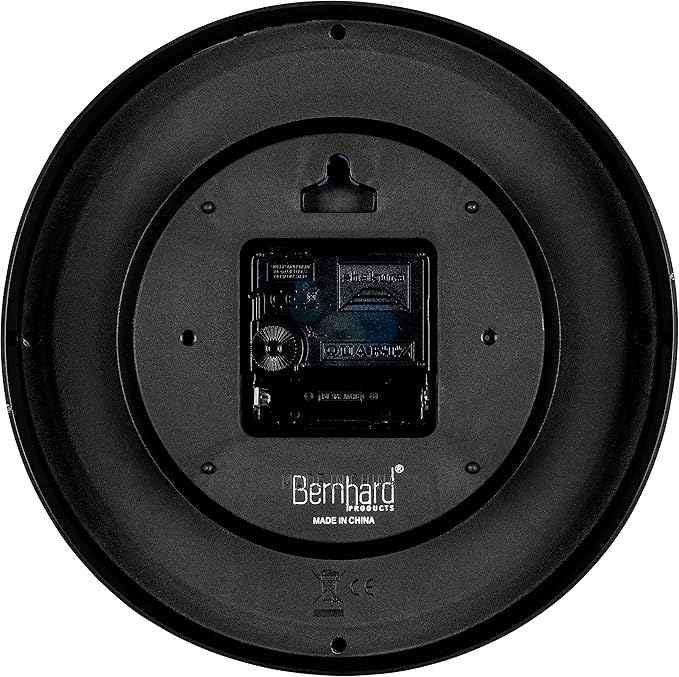 Bernhard Products Black Wall Clock 8" Silent Non-Ticking Quality Quartz Battery Operated Small Clock for Home/Office/Kitchen/Classroom/Bedroom Easy to Read