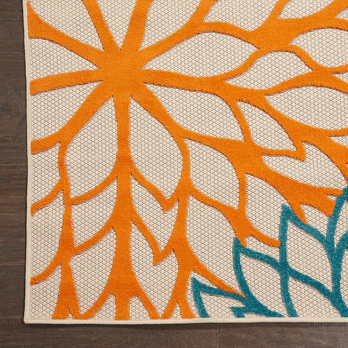 Nourison Home Aloha 9'6" x 13' Green Tropical Indoor/Outdoor Fabric Rug