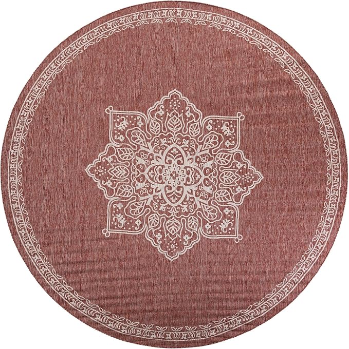 Unique Loom Outdoor Traditional Collection Area Rug - Antique (12' Round Rust Red/Ivory)
