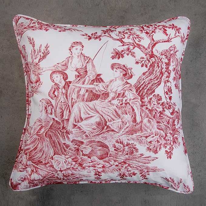 Maison d' Hermine Decorative Pillow Covers 20x20 Inch Square 100% Cotton Throw Pillow Covers with Invisible Zipper for Living Room Couch, Chair, Sofas, Bedroom, Home (The Miller - Red (White))