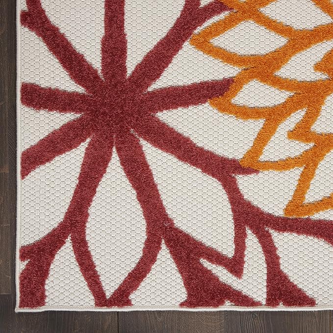 Nourison Home Aloha 8' Runner Red Multicolored Fabric Tropical Area Rug (8' Runner)