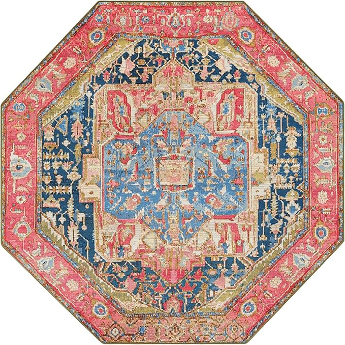 Unique Loom Outdoor Traditional Collection Area Rug - Limon (7' 1" Octagon Multi/Red)