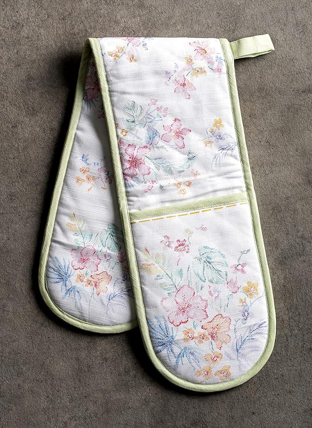 Maison d' Hermine Paradise Island 100% Cotton Easter Double Oven Glove with Loop Heat Resistant for BBQ | Cooking | Baking | Grilling | Microwave | Barbecue | Spring/Summer (7.5 Inch by 35 Inch)
