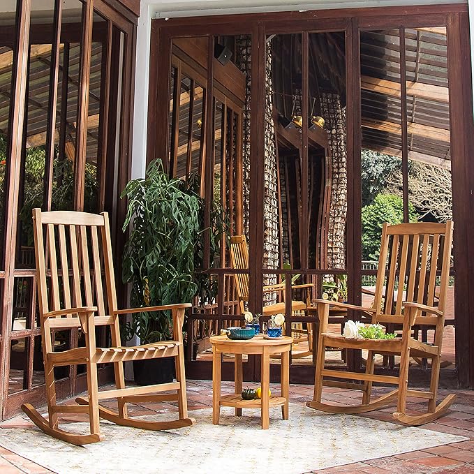 Cambridge Casual Bentley Patio Rocking Conversation Set, Natural Teak