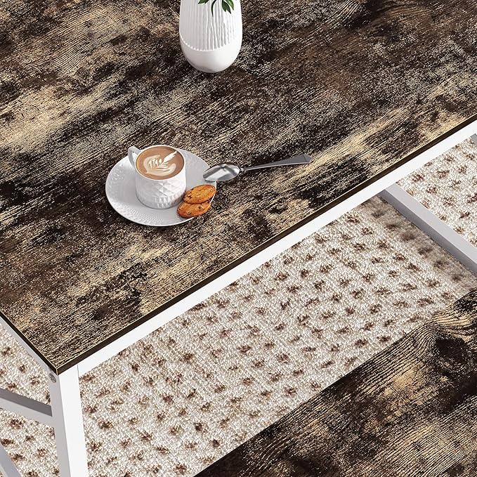 VECELO Kitchen Table with 2 Benches for 4, 43.3'' Wood Dining Room Dinette Sets with Metal Frame for Breakfast Nook and Small Space, Dark Brown