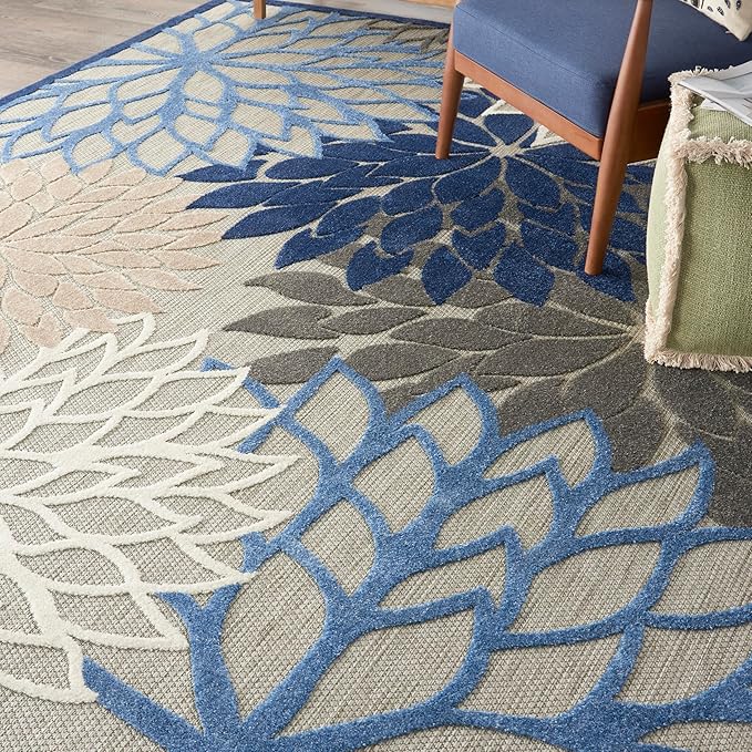 Nourison Aloha Indoor/Outdoor Blue/Multicolor 6' x 9' Area Rug, Easy Cleaning, Non Shedding, Bed Room, Living Room, Dining Room, Deck, Backyard, Patio (6x9)