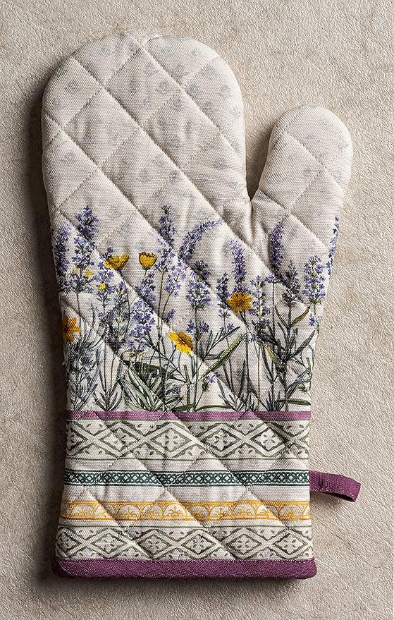 Maison d' Hermine Oven Gloves 100% Cotton Oven Mitt 7" x 13" with Loop Heat Resistant, BBQ, Cooking Gloves, Baking, Grilling, Kitchen, Handling Hot Pans Spring/Summer (Pack of 1, Fanny Lavender)