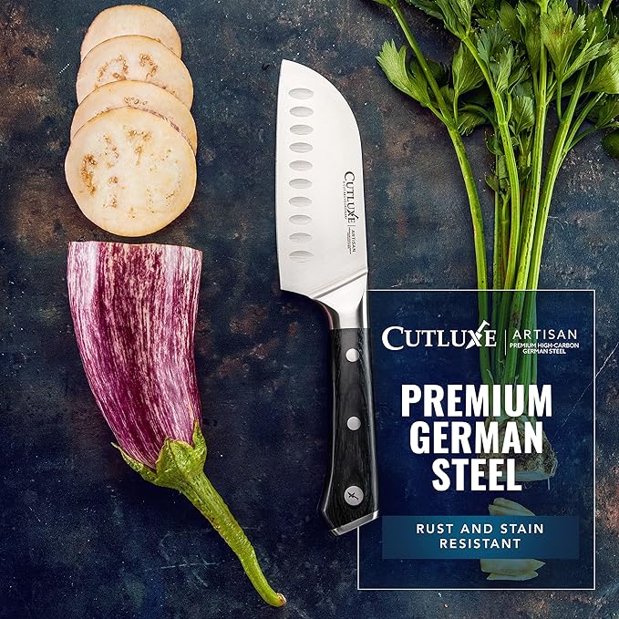 Cutluxe Santoku Knife – 5" Chopping Knife, Vegetable Knife – Forged High Carbon German Steel – Full Tang & Razor Sharp – Ergonomic Handle Design – Artisan Series