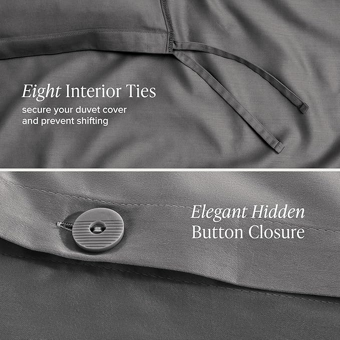 Bare Home 100% Organic Cotton Sateen Duvet Cover Set - Twin/Twin Extra Long - 400 Thread Count - Smooth Sateen Weave - Warm & Luxurious - Duvet Cover (Twin/Twin XL, Grey)