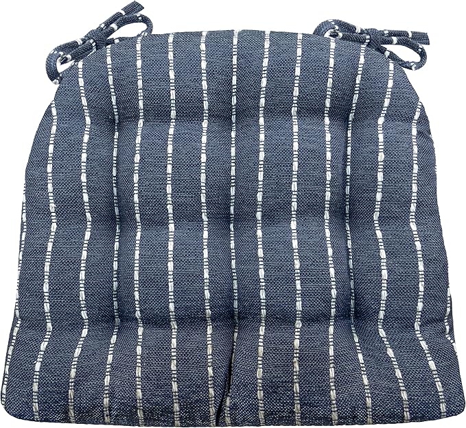 Barnett Home Decor Avante Navy Blue Dining Chair Cushions - 16.5 x 18 Size Medium Chair Pad - Latex Foam Fill - Reversible - Made in USA (Dark Blue & White Stripe)