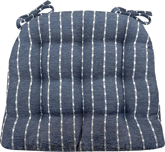 Barnett Home Decor Avante Navy Blue Dining Chair Cushions - 16.5 x 18 Size Medium Chair Pad - Latex Foam Fill - Reversible - Made in USA (Dark Blue & White Stripe)