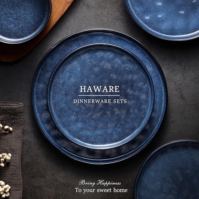HaWare Dinnerware Sets, 18-Piece Plates and Bowls Set, Stoneware Dish Set for 6, Ceramic Dinnerware for Home Restaurant, Chip and Scratch Resistant, Microwave and Dishwasher Safe, Reactive Starry Blue