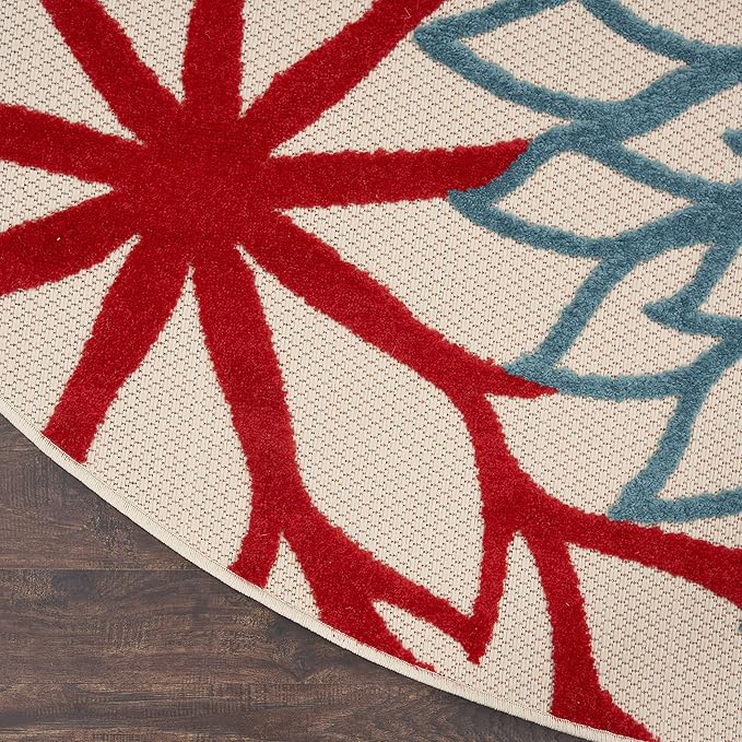 Nourison Home Aloha Indoor/Outdoor Green 7'10'' x Round Area-Rug, Tropical, Botanical, Easy Clean, Non Shedding, Bed Room, Living Room, Dining Room, Deck, Backyard, Patio (8 Round)