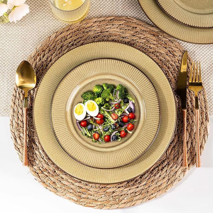 GBHOME Ceramic Dinnerware Sets,12 pcs Embossed Elegant Stoneware Plates and Bowls Sets, Housewarming Wedding Gift | Dishwasher & Microwave Safe | Dishes Set Service for 4