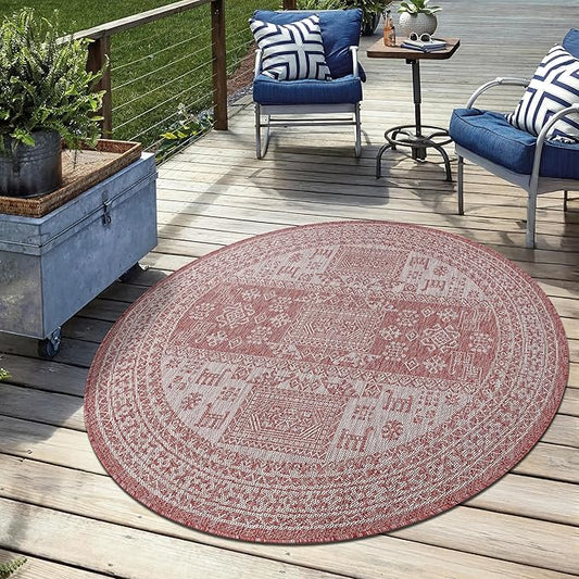 Keen Home Design Terrace Outdoor Round Rug - 8ft Round Washable Indoor/Outdoor Rug for Patio, Kitchen, Balcony, Beach, Garden, Deck and Porch, Size: 7'7" Round