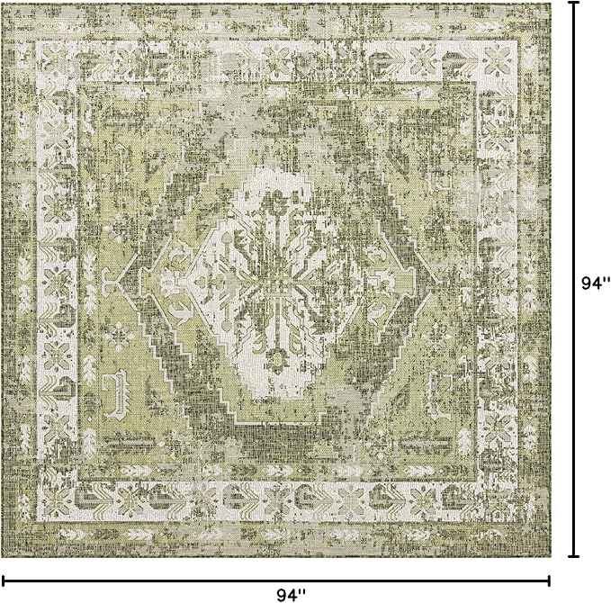 Unique Loom Outdoor Traditional Collection Area Rug - Valeria (7' 10" Square, Green/ Light Green)