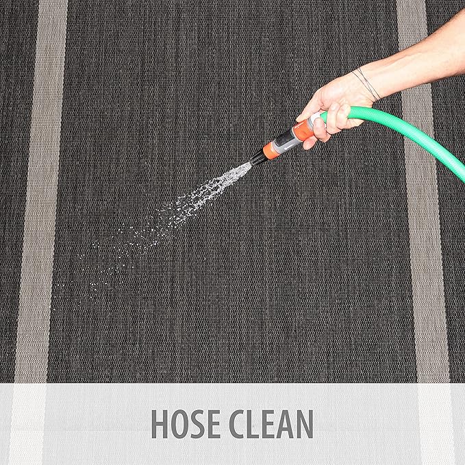 CAMILSON Outdoor Rug 9x12, Large Modern Outside Rugs for Patios Porches Waterproof Durable Washable Non-Shedding, Easy-to-Clean Indoor Outdoor Area Carpet (9 x 12, Bordered - Dark Gray/Light Gray)